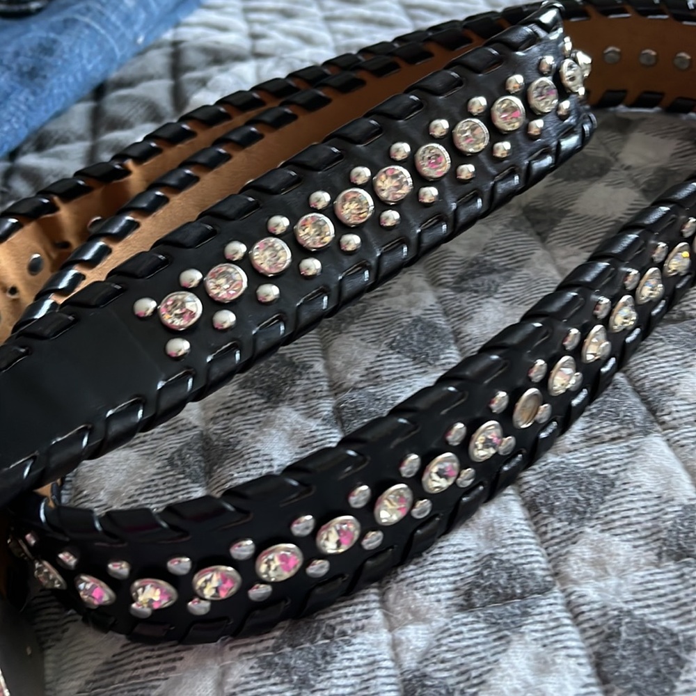 Leather Belt w Rinestones - Picture 3 of 5